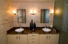 modern bathroom counter with double sinks
