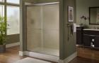 Standup shower with frosted glass sliding doors